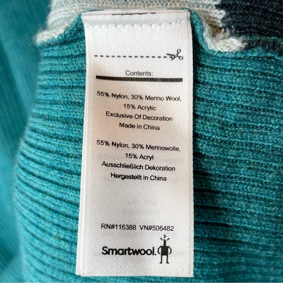 Smartwool Color Block Sweater Size Medium Blue/Green Ribbed Merino Wool Blend - Picture 7 of 9